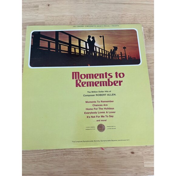 The Longines Symphonette Society Other - "Moments To Remember" By Robert Allen Vinyl Record SYS 5538 Vintage Album